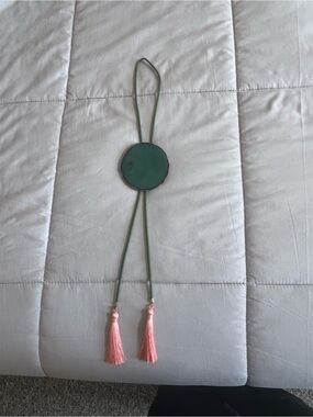 Rahya Geode Bolo with Green and Pink/coral tassel